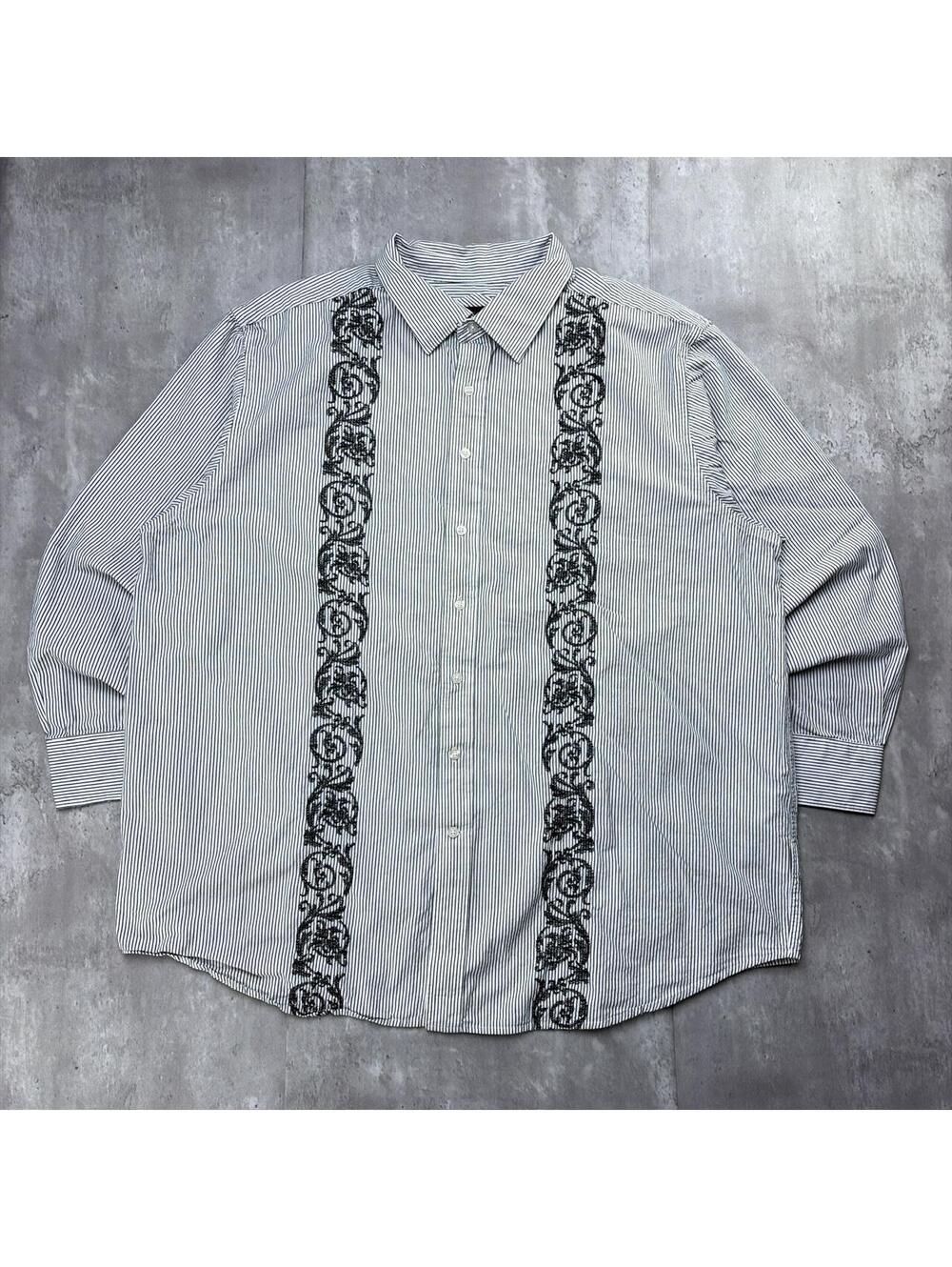 Y2K White Synrgy Grunge Gothic Pinstripe Long Sleeve Button Up Shirt